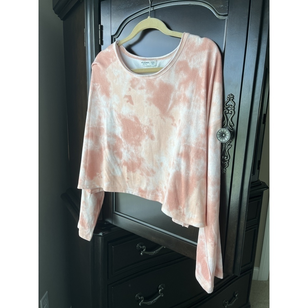 Arizona Jean Co Long Sleeve Scoop Neck Top Coral Tie Dye XXXL
